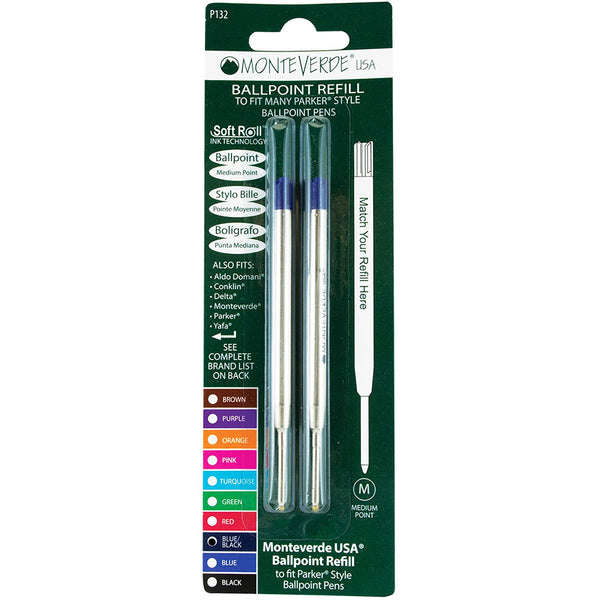 Monteverde Ballpoint refill to fit Parker pen Blue/Black Medium 2/pack
