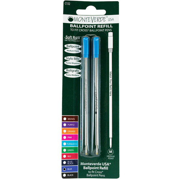 Monteverde Ballpoint refill to fit Cross pen - Blue Medium 2 per pack