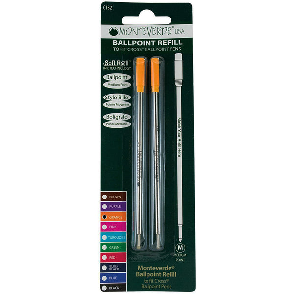 Monteverde Ballpoint refill to fit Cross pen - Orange Medium 2 per pack