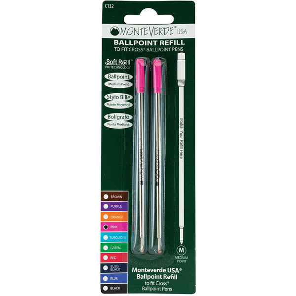 Monteverde Ballpoint refill to fit Cross pen - Pink Medium 2 per pack