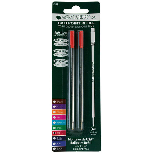 Monteverde Ballpoint refill to fit Cross pen - Red Medium 2 per pack