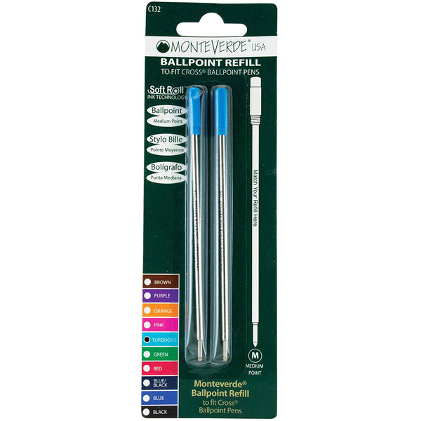 Monteverde Ballpoint refill to fit Cross pen - Turquoise Medium 2 per pack
