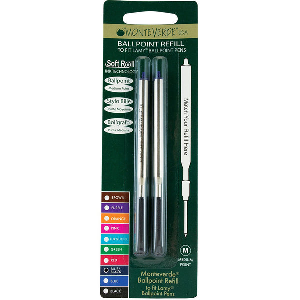 Monteverde Ballpoint refill to fit Lamy pen - Blue/Black Medium 2 per pack