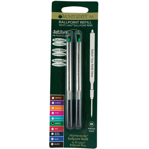 Monteverde Ballpoint refill to fit Lamy pen - Green Medium 2 per pack