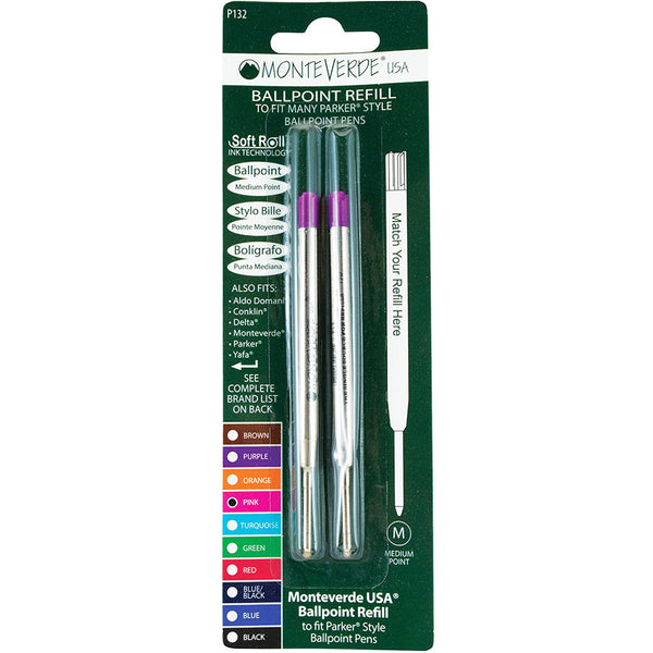 Monteverde Ballpoint refill to fit Parker pen Pink Medium 2/pack