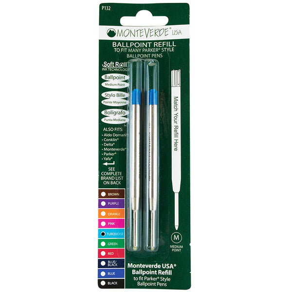 Monteverde Ballpoint refill to fit Parker pen Turquoise Medium 2/pack