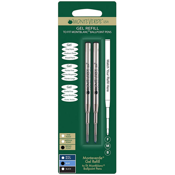 Monteverde Capless Gel Refill to fit Montblanc Ballpoint-Blue Broad 2/pack